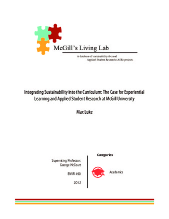 Integrating Sustainability into the Curriculum - The Case for Experiential Learning and Applied Student Research at McGill University thumbnail