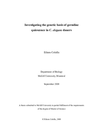 Investigating the genetic basis of germline quiescence in «C. elegans» dauers thumbnail