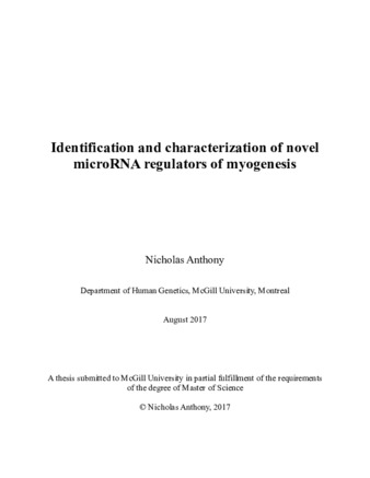 Identification and characterization of novel microRNA regulators of myogenesis thumbnail