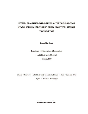 Effects of antiretroviral drugs on the translocation status of Human Immunodeficiency Virus type 1 reverse transcriptase thumbnail