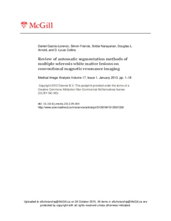 Review of automatic segmentation methods of multiple sclerosis white matter lesions on conventional magnetic resonance imaging thumbnail