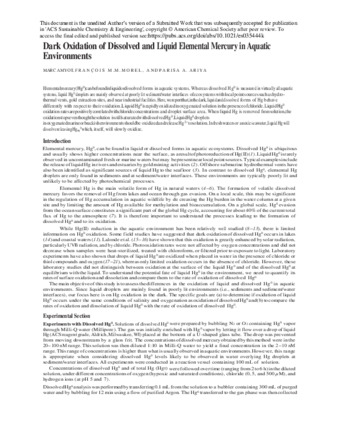 Dark Oxidation of Dissolved and Liquid Elemental Mercury in Aquatic Environments thumbnail