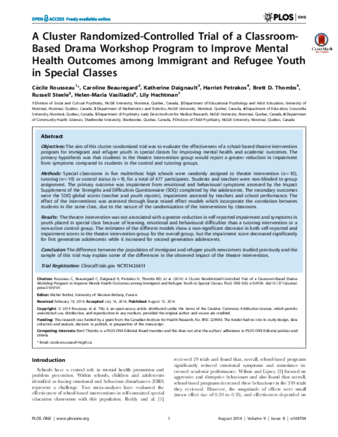 A Cluster Randomized-Controlled Trial of a Classroom-Based Drama Workshop Program to Improve Mental Health Outcomes among Immigrant and Refugee Youth in Special Classes thumbnail