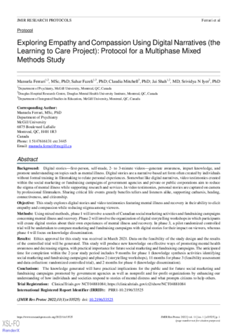 Exploring Empathy and Compassion Using Digital Narratives (the Learning to Care Project): Protocol for a Multiphase Mixed Methods Study thumbnail