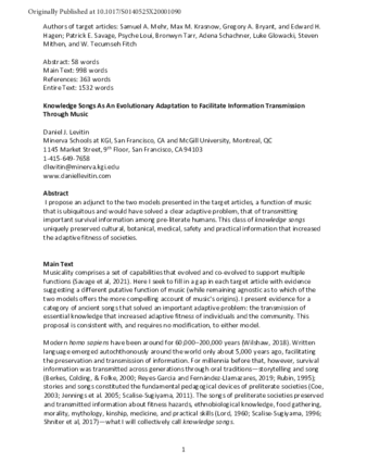 Knowledge songs as an evolutionary adaptation to facilitate information transmission through music thumbnail