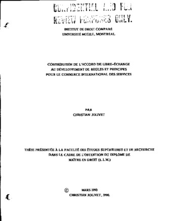 Contribution de l'accord de libre-échange au développement de régles et principes pour le commerce international des services thumbnail