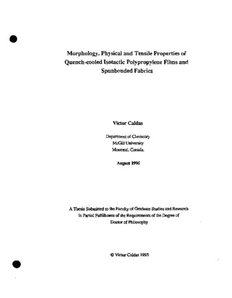 Morphology, physical and tensile properties of quench-cooled isotactic polypropylene films and spunbonded fabrics thumbnail