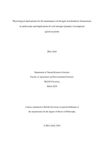 Physiological mechanisms for the maintenance of nitrogen stoichiometric homeostasis in earthworms and implications for soil nitrogen dynamics in temperate agroecosystems thumbnail