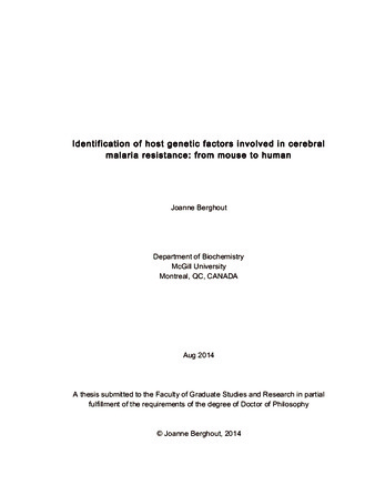 Identification of host genetic factors involved in cerebral malaria resistance: from mouse to human thumbnail
