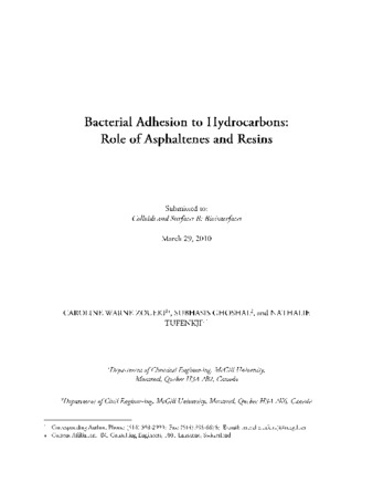 Bacterial adhesion to hydrocarbons: Role of asphaltenes and resins thumbnail