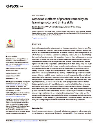 Dissociable effects of practice variability on learning motor and timing skills thumbnail