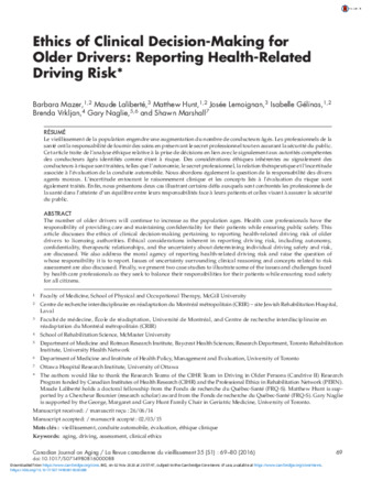 Ethics of Clinical Decision-Making for Older Drivers: Reporting Health-Related Driving Risk thumbnail