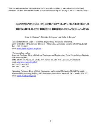 Recommendations for improved welding procedures for thick steel plates through thermo-mechanical analysis thumbnail