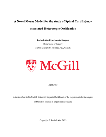 A novel mouse model for the study of spinal cord injury-associated heterotopic ossification thumbnail