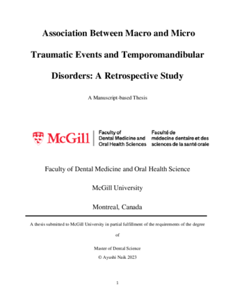 Association Between Macro and Micro Traumatic Events and Temporomandibular Disorders: A Retrospective Study thumbnail