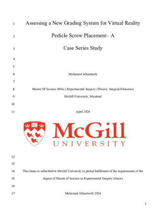 Assessing a New Grading System for Virtual Reality Pedicle Screw Placement– A Case Series Study thumbnail