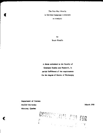 The post-war novella in German language literature : an analysis thumbnail