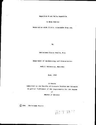 Hepatitis B and delta hepatitis in Nova Scotia : association with illicit injectable drug use thumbnail