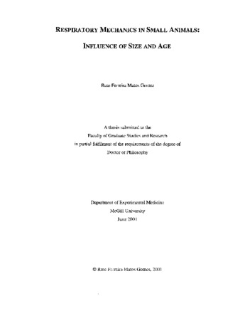 Respiratory mechanics in small animals : influence of size and age thumbnail