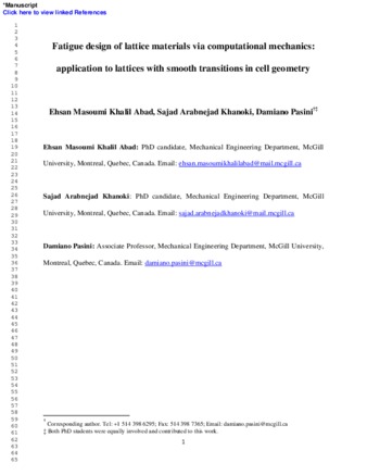 Fatigue design of lattice materials via computational mechanics: Application to lattices with smooth transitions in cell geometry thumbnail