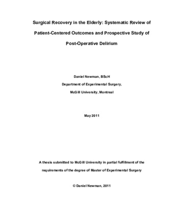 Surgical recovery in the elderly: systematic review of patient-centered outcomes and prospective study of post-operative delirium thumbnail