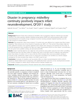 Disaster in pregnancy: midwifery continuity positively impacts infant neurodevelopment, QF2011 study thumbnail