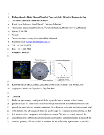 Elaboration of a finite element model of pancreatic islet dielectric response to gap junction expression and insulin release thumbnail