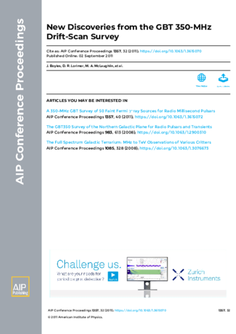 New Discoveries from the GBT 350‐MHz Drift‐Scan Survey thumbnail