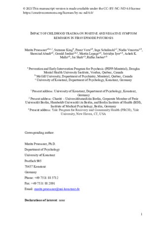 Impact of childhood trauma on positive and negative symptom remission in first episode psychosis thumbnail