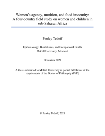 Women's agency, nutrition, and food insecurity: A four-country field study on women and children in sub-Saharan Africa thumbnail