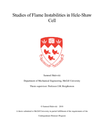 Studies of Flame Instabilities in Hele-Shaw Cell  thumbnail