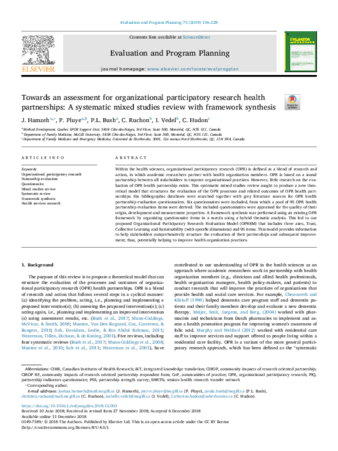 Towards an assessment for organizational participatory research health partnerships: A systematic mixed studies review with framework synthesis thumbnail