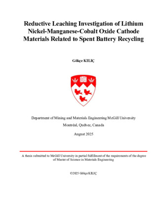 Reductive leaching investigation of lithium nickel-manganese-cobalt oxide cathode materials related to spent battery recycling thumbnail