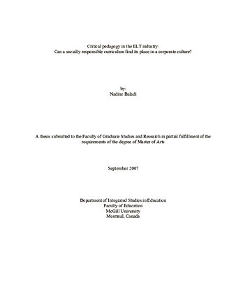 Critical pedagogy in the ELT Industry: can a socially responsible curriculum find its place in a corporate culture? thumbnail