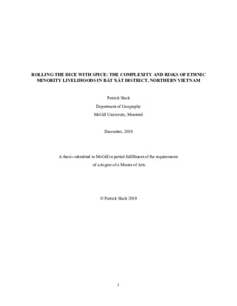 Thesis Rolling The Dice With Spice The Complexity And Risks Of Ethnic Minority Livelihoods In Bat Xat District Northern Vietnam Id Dj52w901x Escholarship Mcgill