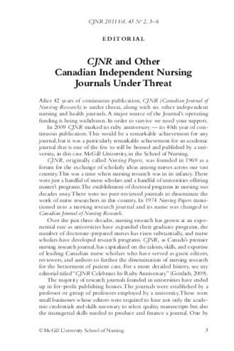 CJNR and Other Canadian Independent Nursing Journals Under Threat thumbnail