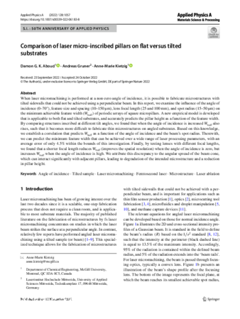 Comparison of laser micro-inscribed pillars on flat versus tilted substrates thumbnail