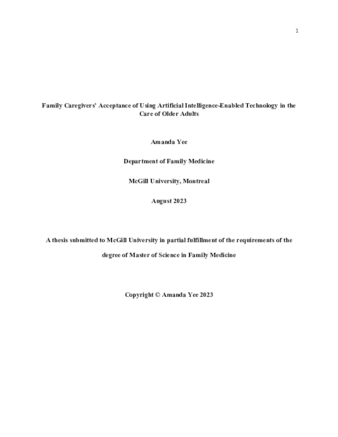 Family Caregivers’ Acceptance of Using Artificial Intelligence-Enabled Technology in the Care of Older Adults thumbnail