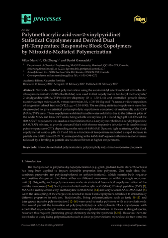 Poly(methacrylic acid-ran-2-vinylpyridine) Statistical Copolymer and Derived Dual pH-Temperature Responsive Block Copolymers by Nitroxide-Mediated Polymerization thumbnail