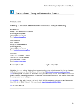 Evaluating an Instructional Intervention for Research Data Management Training thumbnail