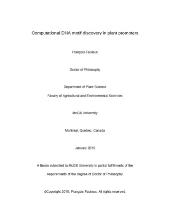 Computational DNA motif discovery in plant promoters thumbnail