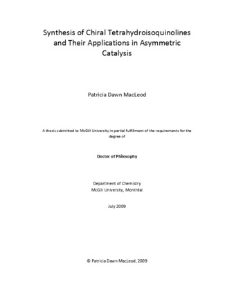 Synthesis of chiral tetrahydroisoquinolines and their applications in asymmetric catalysis thumbnail