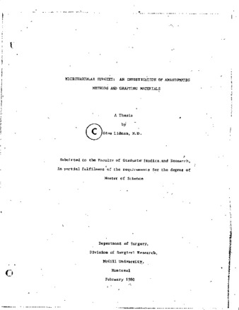 Microvascular surgery : an investigation of anastomotic methods and grafting materials thumbnail