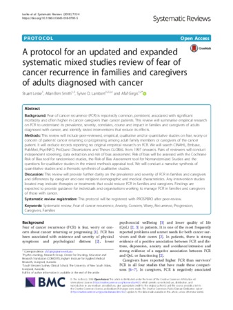 A protocol for an updated and expanded systematic mixed studies review of fear of cancer recurrence in families and caregivers of adults diagnosed with cancer thumbnail