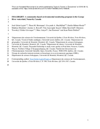 IMALIRIJIIT: a community-based environmental monitoring program in the George River watershed, Nunavik, Canada thumbnail