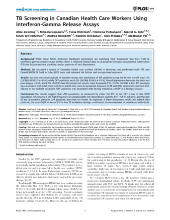 TB Screening in Canadian Health Care Workers Using Interferon-Gamma Release Assays thumbnail