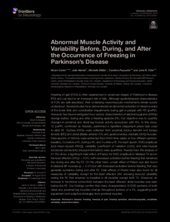 Abnormal Muscle Activity and Variability Before, During, and After the Occurrence of Freezing in Parkinson's Disease thumbnail