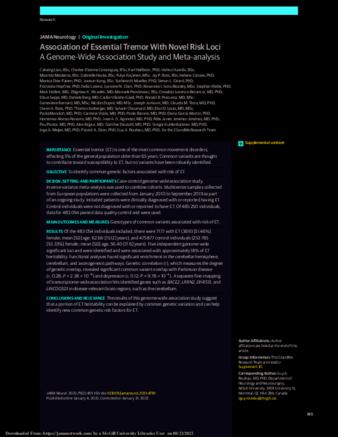 Association of Essential Tremor With Novel Risk Loci: A Genome-Wide Association Study and Meta-analysis thumbnail