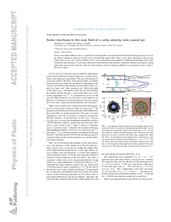 Scalar interfaces in the near field of a unity velocity ratio coaxial jet thumbnail