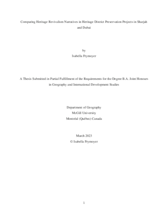 Comparing Heritage Revivalism Narratives in Heritage District Preservation Projects in Sharjah and Dubai thumbnail